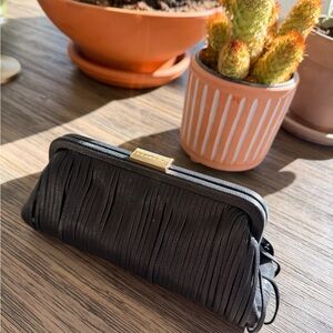 Clare V Fran Fran leather fringe clutch in black